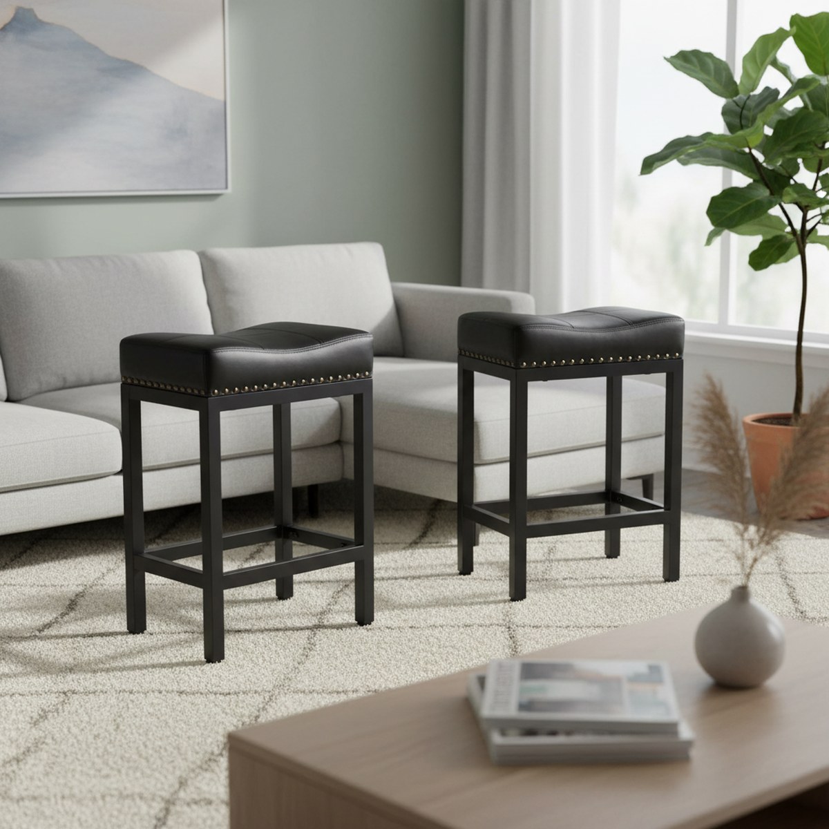 Home Bar Stools - مجموعة من كرسيين بار بارتفاع 24